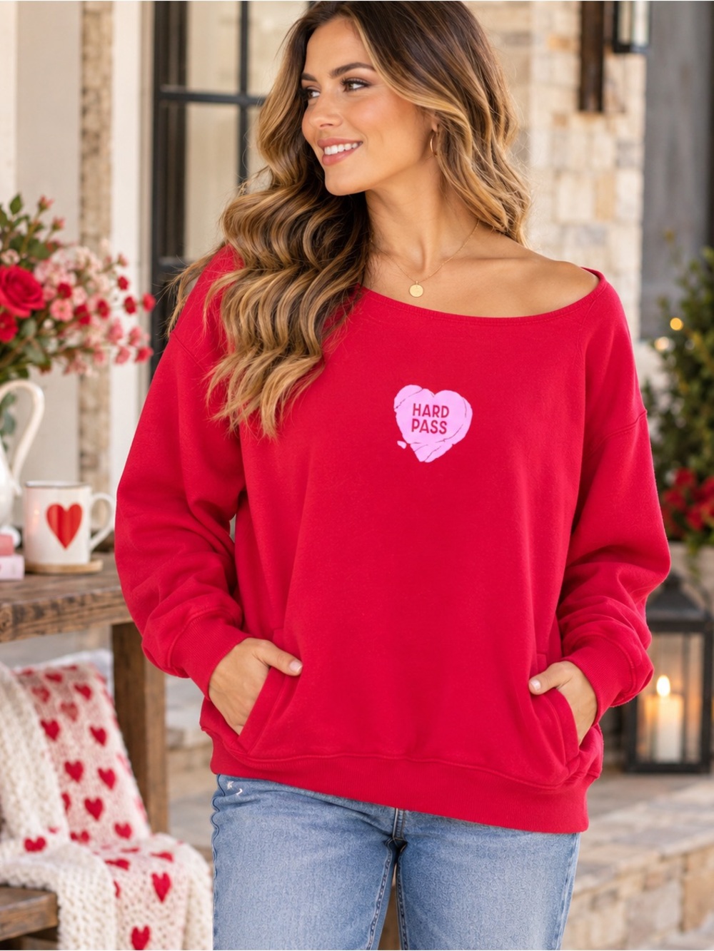 Wild Fable Hard Pass Heart Red Oversized Sweatshirt NWT Size M